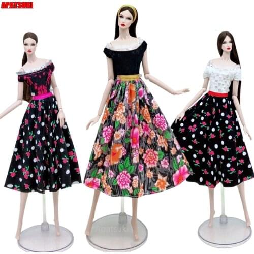 Black Countryside Floral Dress For Barbie Doll Clothes Party Dresses Outfits For Barbie Dollhouse 1/6 BJD Dolls Accessories