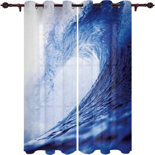 Blue Waves Beach Art Curtains for Bedroom Kitchen Window Treatments Valance Curtains for Living Room