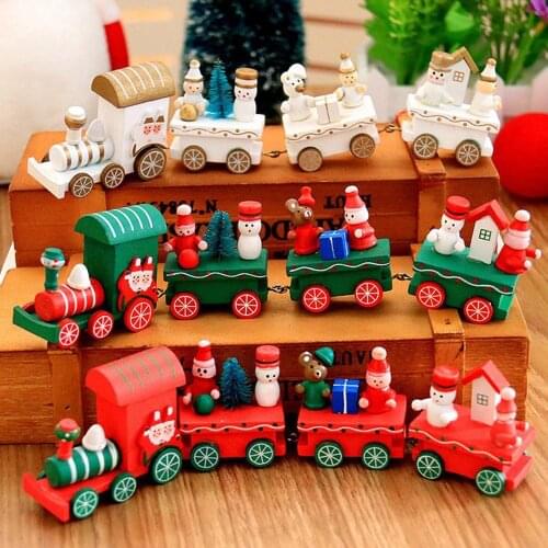 Christmas Decoration for Car for Home 4 Knots Christmas Train Painted Wooden with Santa Kids Toys Ornament Gift
