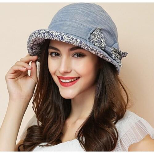 Spring Summer Korean Fisherman Hat Lady Sunscreen Anti-ultraviolet Basin Bucket Cap Flower Bowknot Cool Women Fisher Hats H6818