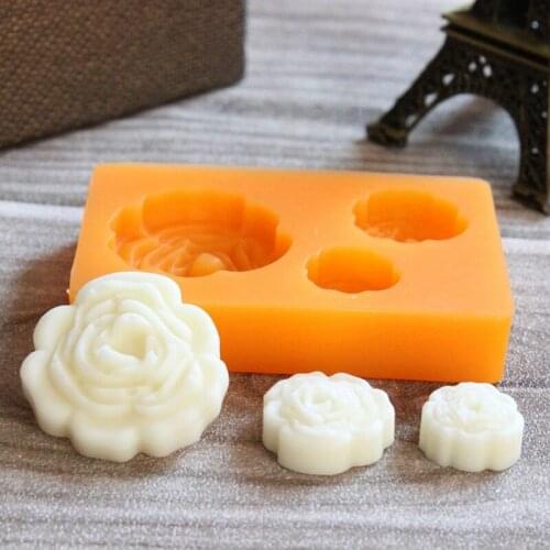 Three Flowers DIY Silicone Chocolate Making Mold Rose Fondant Jello Square Cake Tins molde de silicone JH149