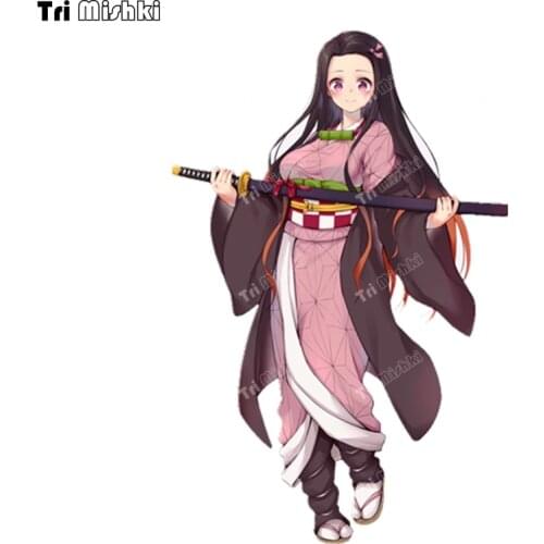 Tri mishki WCS1049 Cartoon Nezuko Kamado Car Sticker Demon Slayer Anime PVC colorful Decals Bumper Trunk Sticker