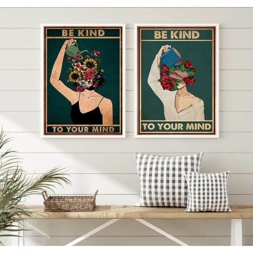 Mental Be Kind To Your Mind Garden Health Poster Prints Pot Head Flower Vintage Wall Art Picture Canvas Painting Home Decoration