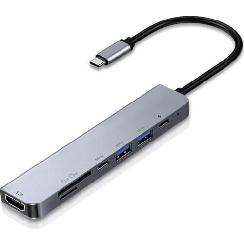 USB C Hub Type-C 3.1 To 4K HDMI-Compatible RJ45 USB SD/TF Card Reader PD Fast Charge 7-in-1 USB Dock For MacBook Air Pro PC HUB