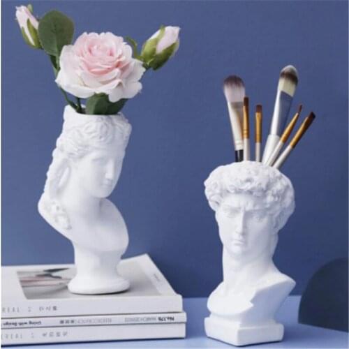 Resin Vase Flower Pot Home Decoration Creativity Makeup Brush Holder Pen Holder Cosmetic Storage Box European Sculpture Model