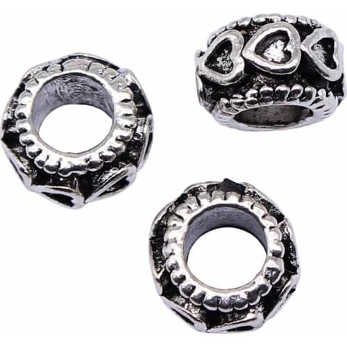 WYSIWYG 10pcs 10x6mm Antique Silver Color Heart Big Hole Spacer Beads For Jewelry Making DIY Jewelry Findings