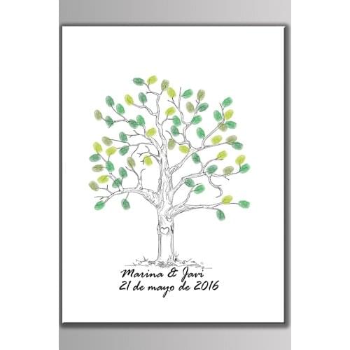 Ynaayu 1pcs Wedding Guestbook Custom Names Date Wishes Tree Sign inFingerprint Creative Figure Wedding Favor Decoration
