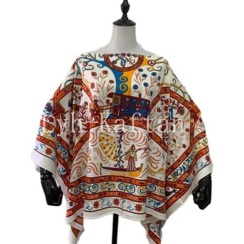 2021 Summer New Fashion Thailand bohemian Printed Sexy Lady Blouse One- Shoulder Beach Party Silk Kaftan Womens Top Clothes