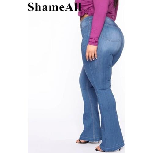 Plus Size Vintage Stretch Skinny High Waist Flare Jeans 4XL Women Wide Leg Push Up Bell Bottom Long Denim Pants Casual Trousers