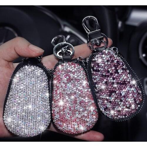 Crystal Diamond Lady Key Wallet Bag Women PU Leather Solid Key Chain Crystal Rhinestone Car Key Case Bag Girls Women