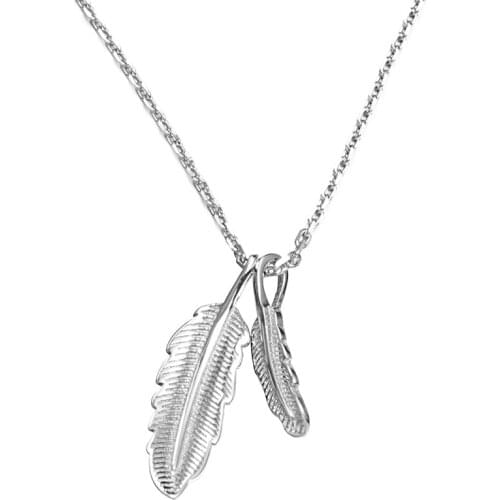 100% 925 Sterling Silver Double Feather Necklaces & Pendants For Women Creative Design Lady Fashion Jewelry Flyleaf