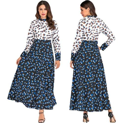 Fashion Women Leopard Printed Long Sleeve Dress Abaya Islamic Kaftan Party Gown Vintage Arab Casual Autumn Dress Slim Robe New