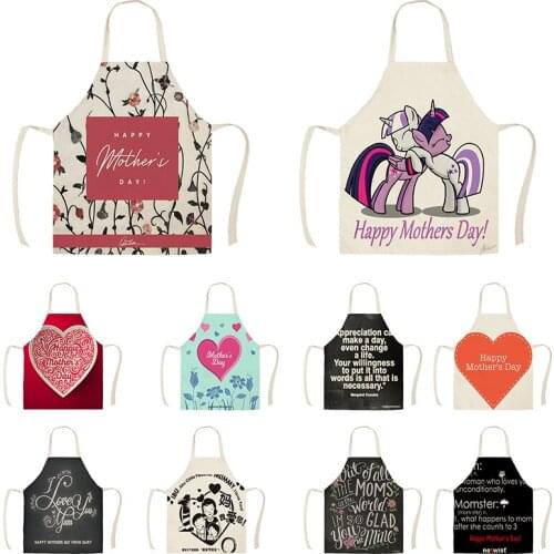 1Pcs Kitchen Apron colorful Flowers and Letters Printed Sleeveless Cotton Linen Aprons Happy Monther day Cleaning Tools WQ1402