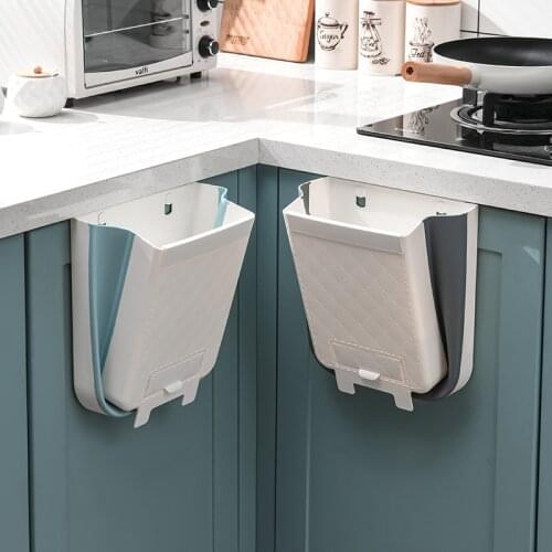 1pcs Foldable Kitchen Trash Can Plastic 3 Gallon Wall-mounted Trash Binfor Hanging Cabinet Doors or Sticking To The Wall