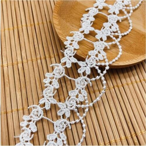 14yards width 3.4cm white water-soluble polyester embroidery bilater lace trim fabric Childrens dress wedding dress accessories