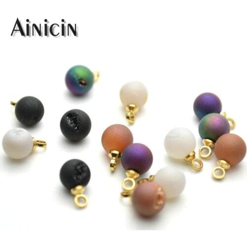 15pcs Mini Size 6mm Diameter Mixed Color Druzy Crystal Round Ball Loose End Beads Gold Bail Charms DIY Jewelry Making Findings