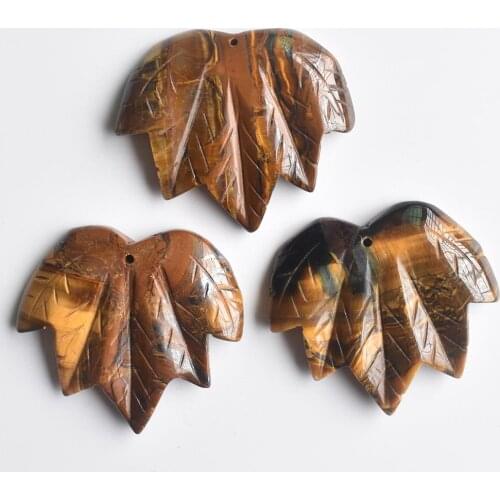 2020 Fashion natural tiger eye Stone Carved maple leaf pendants charms for necklace making 3pcs/lot Wholesale Free shipping