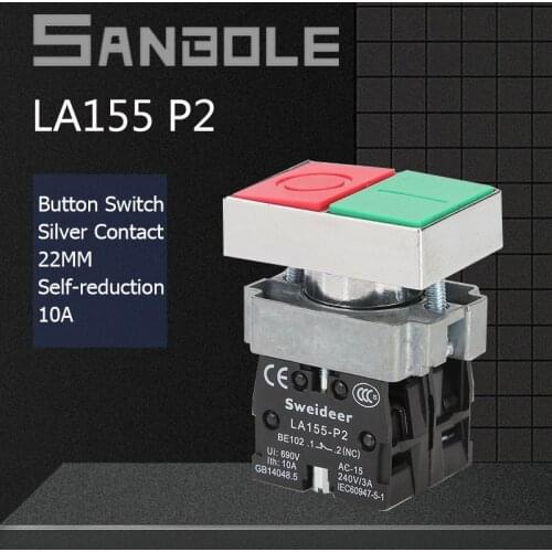 22mm Control Reset Waterproof Push Button Switch Red Green Two Position Start-up Stop Power Supply Square Head NONC