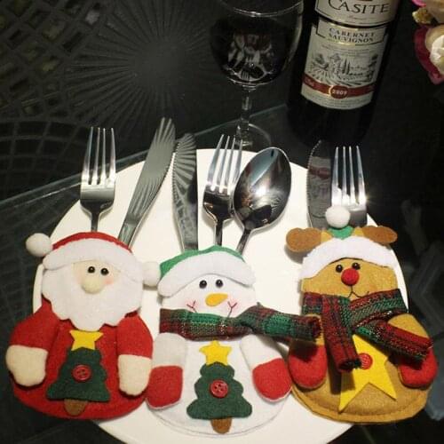 6pcs/lot Santa Claus Snowman Elk Style Utensil Knives Forks Holder Cutlery Bag Pouch Christmas Decor Tableware Supplies