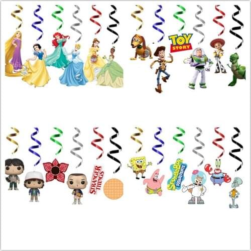 6pcs Happy Birthday Princess Spiral Pendant Ceiling Hanging Garland PVC Swirl Banner for Birthday Video Game Party Supplies