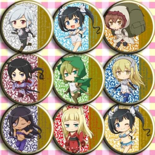 9pcs/1lot Anime Is It Wrong To Try To Pick Up Girls in a Dungeon? Figure 4806 Badges Round Brooch Pin Gifts Kids Toy