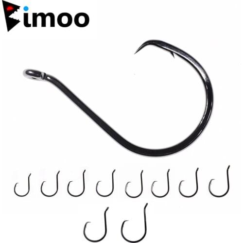 Bimoo 10pcs Heavy Duty Offset Circle Hook High Carbon Steel Black Nickel Catfish/Saltwater/Big Game Fishing Hook #1 -#9/0
