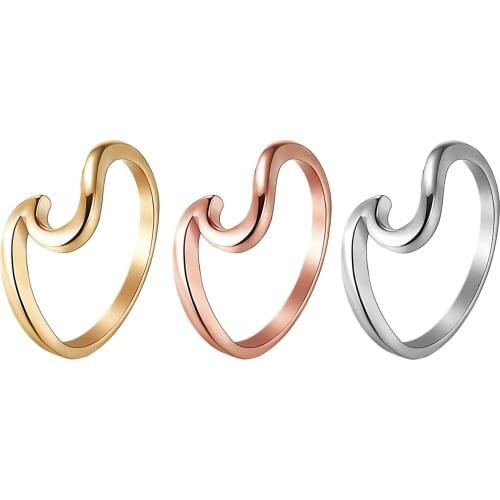 BONISKISS New Trendy Womens Rings Stainless Steel Jewelry Ladys Charm Bijoux Unique Design Wavy Pattern 7mm Female Party Ring