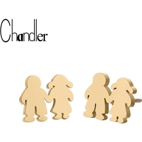 Chandler A Girl Boy Friend Stud Earrings Stainless Steel Best Friend Earring Childhood Memory Jewelry Pendientes Brincos Brandes