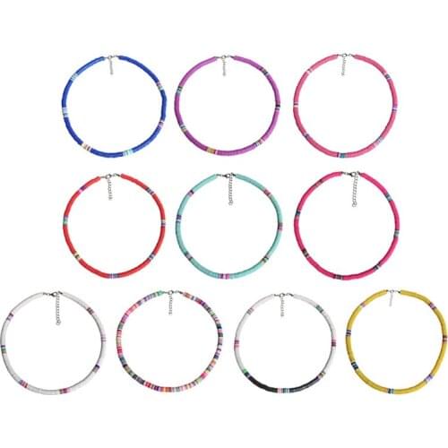 Bohemian Beach Colorful Clay Beaded Choker Boho Rainbow Polymer Clay Necklace Jewelry for Women Girls Adjustable N2UE