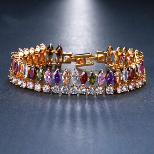Ekopdee Brand Sparkling Multi Color Zircon Bracelet Bangles For Women Wide Wrap Cubic Zirconia Chain Bracelets Wedding Jewelry