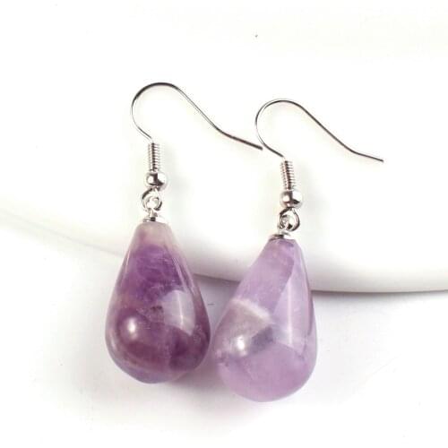 FYJS Unique Jewelry Silver Plated Summer Style Water Drop Natural Amethysts Stone Earrings