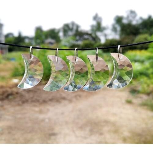 5pcs 30mm Crystal Moon Suncatcher Chandelier Prism Parts Home Wedding Party Decoration Sun Catcher Pendant DIY Jewelry Making