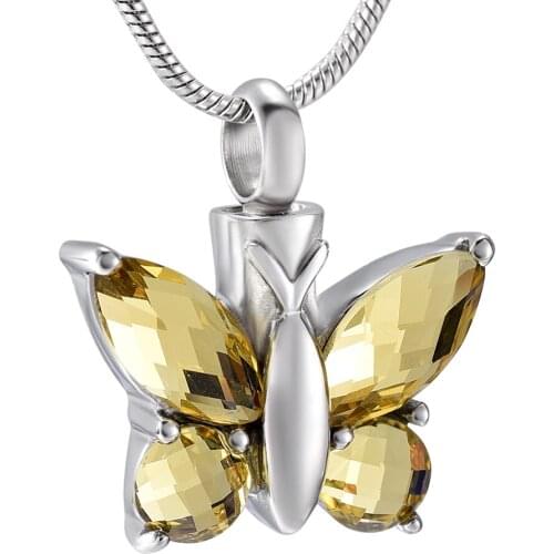 IJD8497 Crystal Butterfly Cremation Pendant Necklace Hold Pet Ashes Keepsake Jewelry Memorial Urn Pendant In Stainless Steel