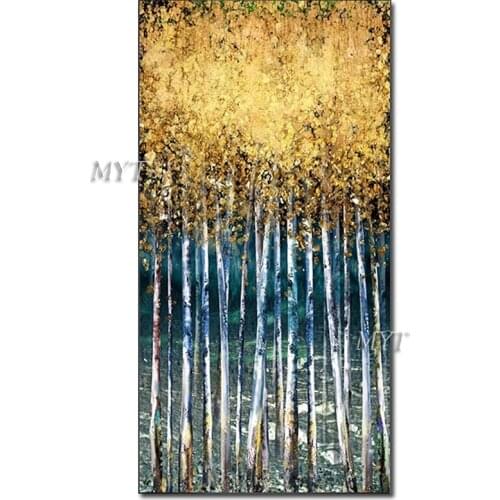 Forest Landscape Birch Trees Oil Painting Pure Hand Painted Knife Abstract Paintings Picture Wall Decorative Art Picture Pieces