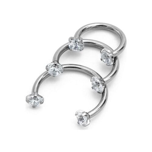 20pcs Surgical Steel CZ Round Labret Lip Ring Eyebrom Nose/Ear Helix Bar Cartilage earring tragus 16G*8mm/10/12mm Horeshoes CBR