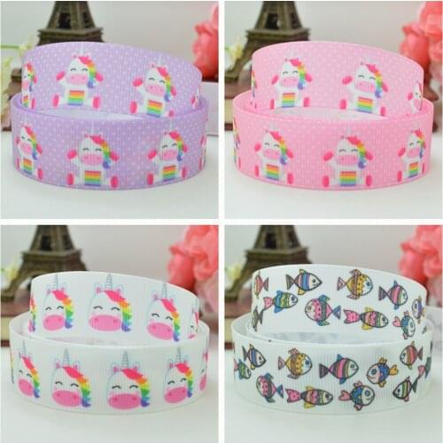 10 Yards 22mm 7/8" unicorn fish cute Cartoon Printed grosgrain ribbon hair bow Headwear DIY hair accessories retail B0929