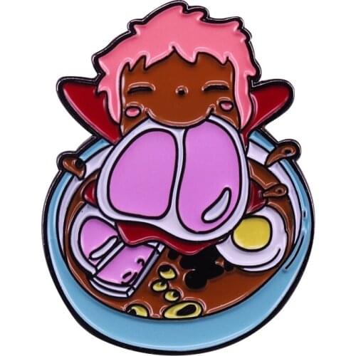 Cute Ponyo pin Ramen ham brooch Ghibli anime fandom flair addition