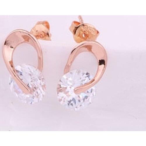 Fashion 925 Sterling Silver Earrings For Women Jewelry Shiny Zircon CZ Geometric Rose Gold Stud Earring Party Accessories KOFSAC