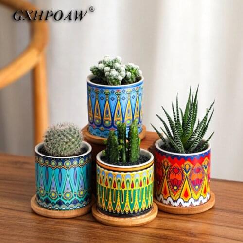 Marble Ceramic Flower Pots With Tray Straight Flowerpot Desktop Flower Arrangement Container Home Crafts Decors Garden Plant Pot