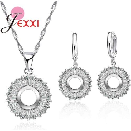New Fine Quality Women CZ Zircon Necklaces Earrings Set For Party Jewelry 925 Sterling Silver Jewellery Sets Wedding Bride