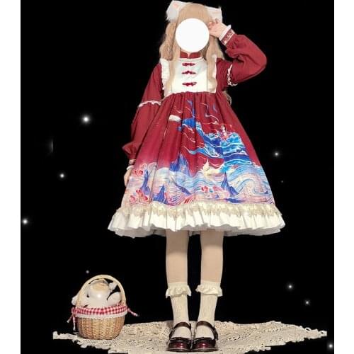 Olomlb Japanese Sweet Women Dresses Puff Sleeve vintage Cartoon Bow Lace Princess Dress 2021 Summer Kawaii Clothing for Female