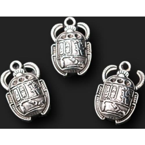 10pcs Silver Plated Beetle Pendants Retro Necklace Earrings Metal Accessories DIY Animal Charms for Jewelry Crafts Making A2399