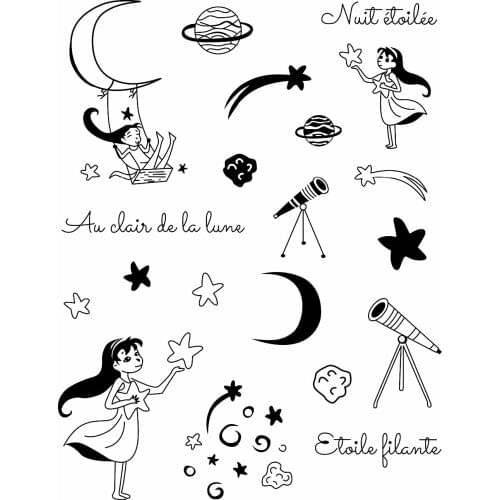 Starry sky girl Transparent Clear Stamps for DIY Scrapbooking/Card Making Fun Decoration Supplies ST0209
