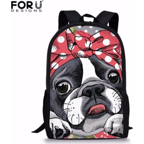 FORUDESIGNS Girls Backpack Cute 3D Dog Boston Terrier Print Students Kids School Bags Children Bagpack Teen Girls Rucksack