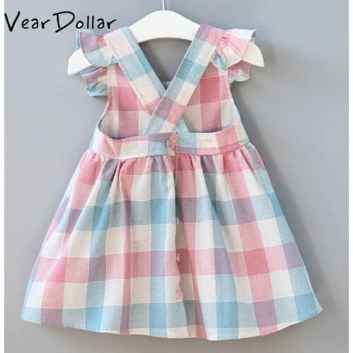 VearDoller Fashion Girl Dress Summer Strap Plaid Dress for 2-8Y Baby Casual Cotton Childrens Clothing Kids Dresses
