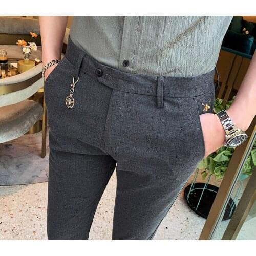 2020 spring mens hair stylist slim feet pants net red fashion handsome thin section casual embroidered youth nine points pants