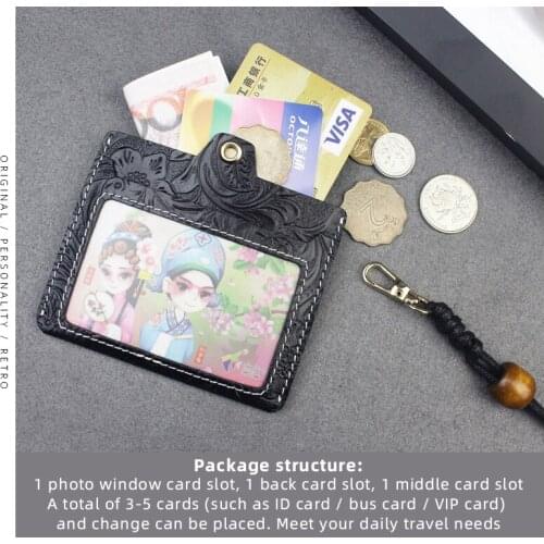 Genuine Leather Business Card Holder Pouch Handmade Badge Card Case Box Student Lanyard ID Cards Employee Cover Wallet