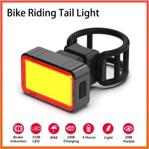 100LM Waterproof USB Rechargeable Rear Light LED COB Brake Sensing Taillight Cycling Flashlight Riding Bicycle Tail Light