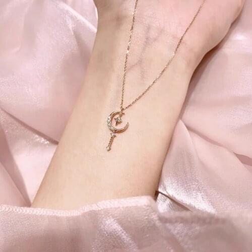 Magic Star Fairy Stick Cubic Zirconia Rose Gold Silver Color Clavicle Chain Necklace For Women Luxury Honey Jewelry