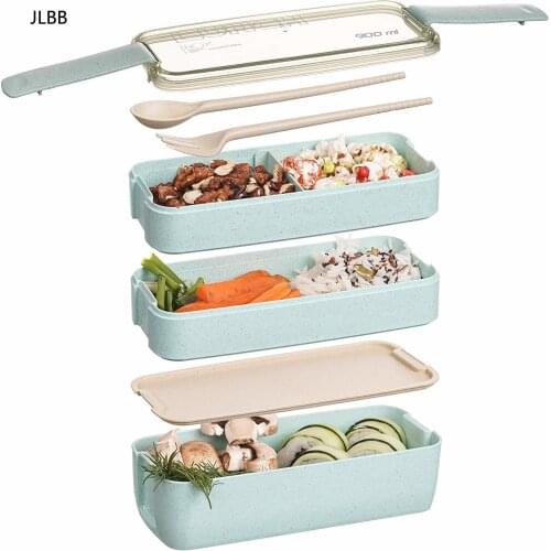 Japanese Bento Lunch Box Kids School Meal Prep Containers 3 Stackable Wheat Straw Lunchbox Microwave Leakproof BPA Free